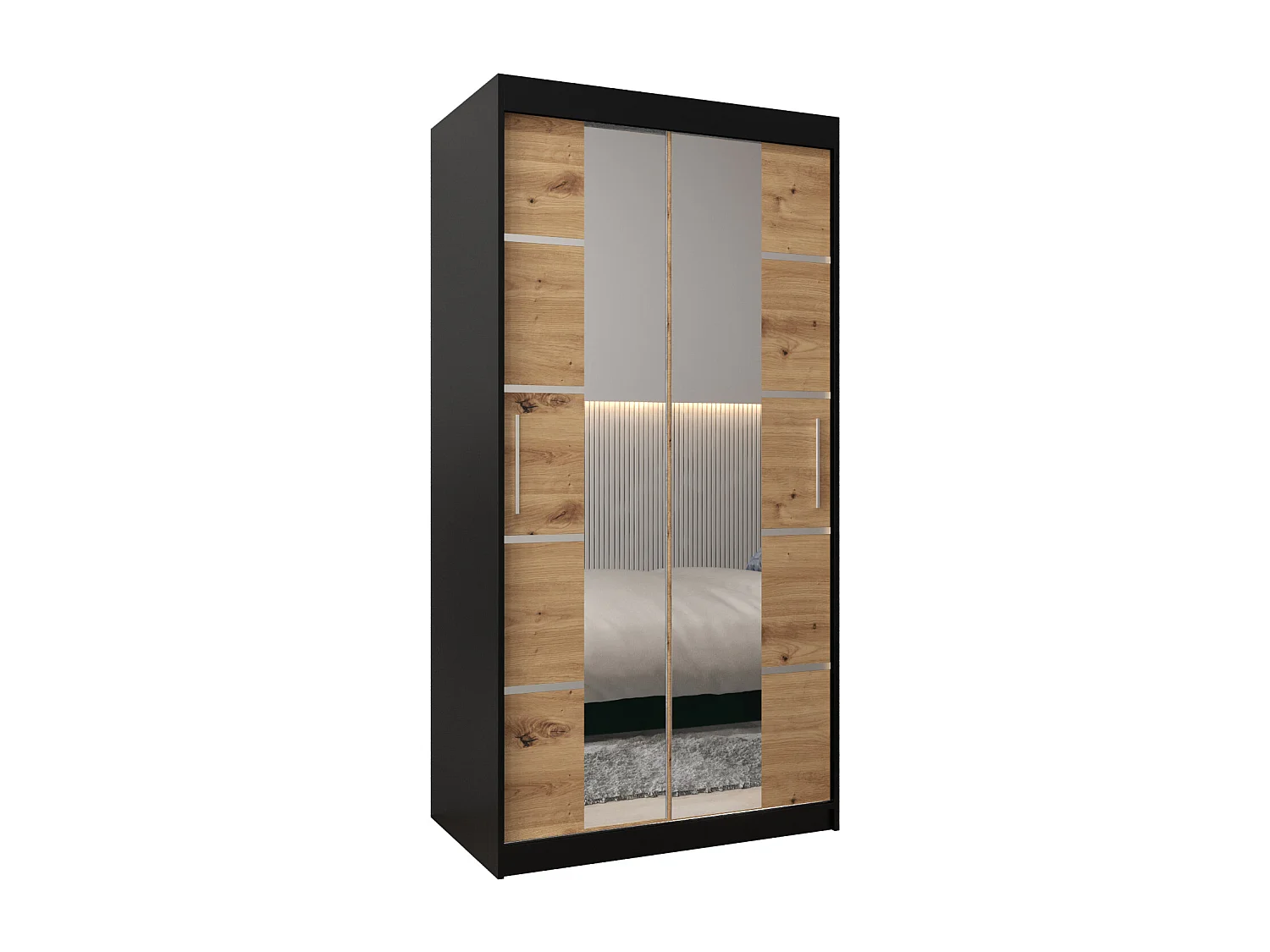 ARMOIRE VERONA 4 À PORTES COULISSANTES 200/100/62 2 Portes (Noir/Artisan)