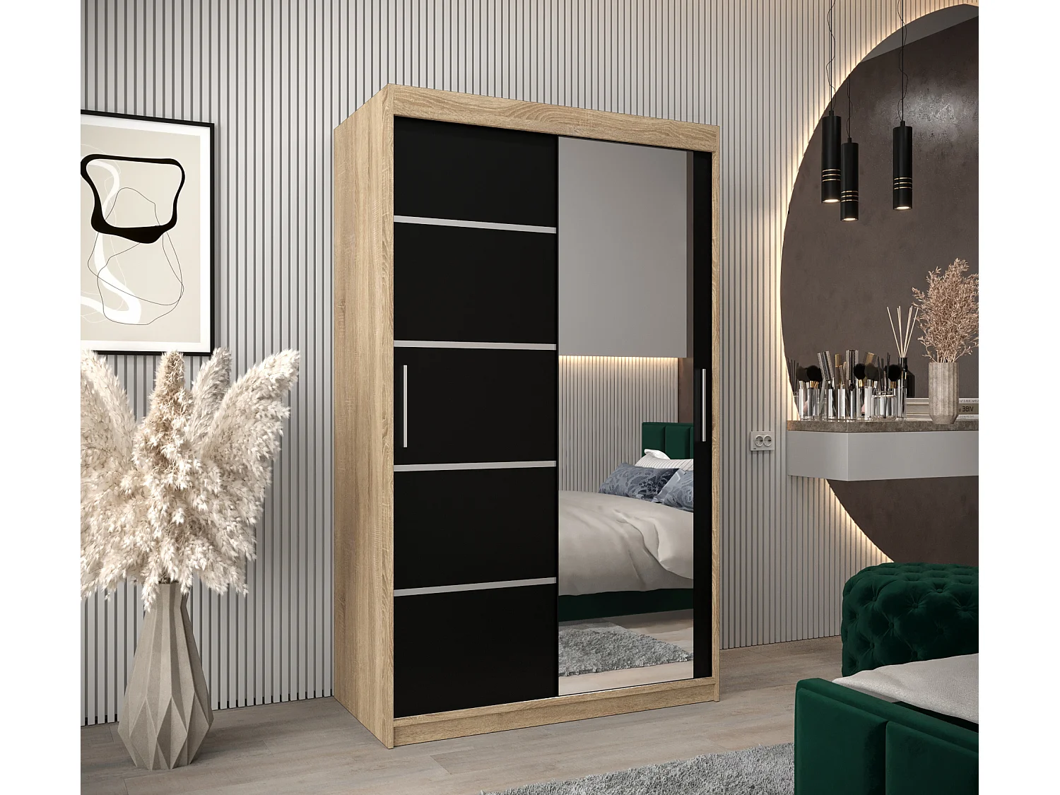 ARMOIRE VERONA 2 À PORTES COULISSANTES 200/120/62 2 Portes (Sonoma/Noir)