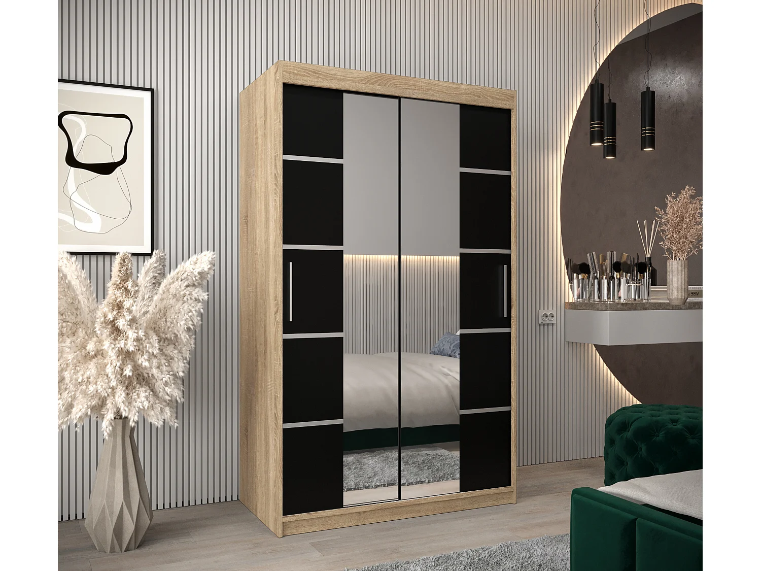 ARMOIRE VERONA 4 À PORTES COULISSANTES 200/120/62 2 Portes (Sonoma/Noir)