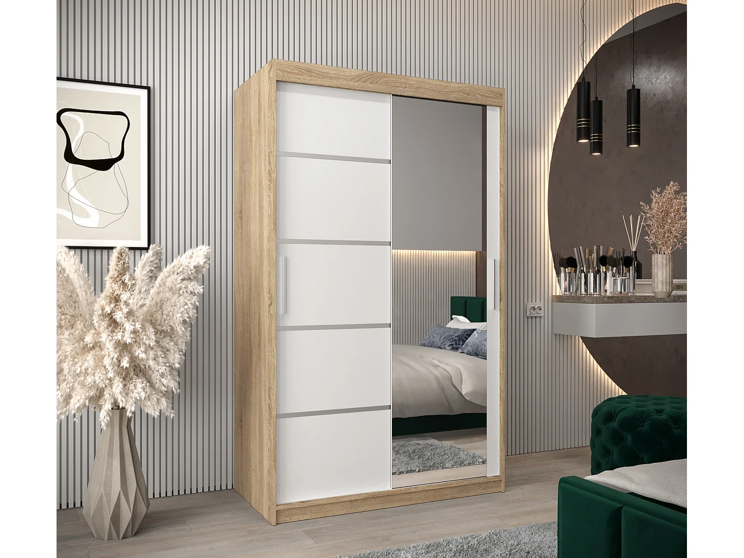 ARMOIRE VERONA 2 À PORTES COULISSANTES 200/120/62 2 Portes (Sonoma/Blanc)