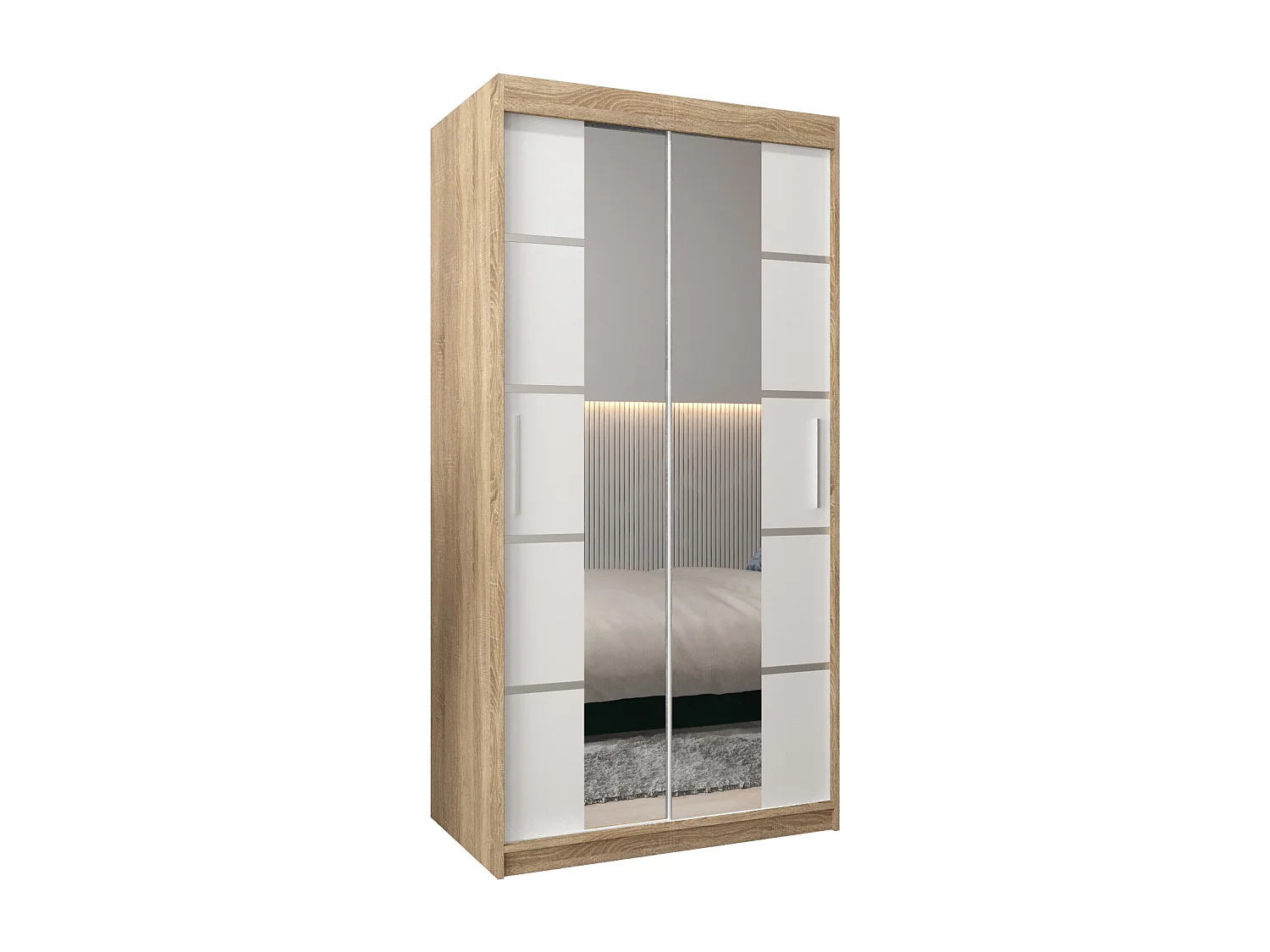 SCHWEBETÜRENSCHRANK VERONA 4 200/100/62 2-türig (Sonoma/Weiß)