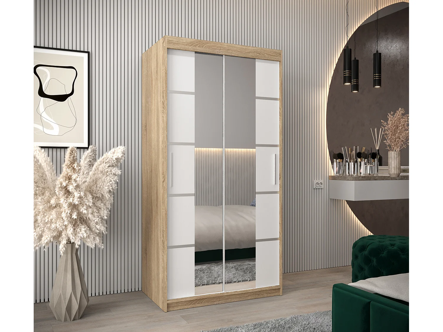 SCHWEBETÜRENSCHRANK VERONA 4 200/100/62 2-türig (Sonoma/Weiß)