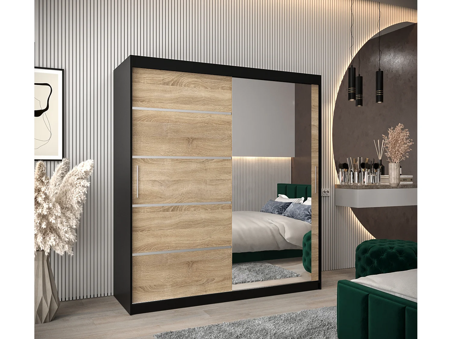 SCHWEBETÜRENSCHRANK VERONA 2 200/180/62 2-türig (Schwarz/Sonoma)