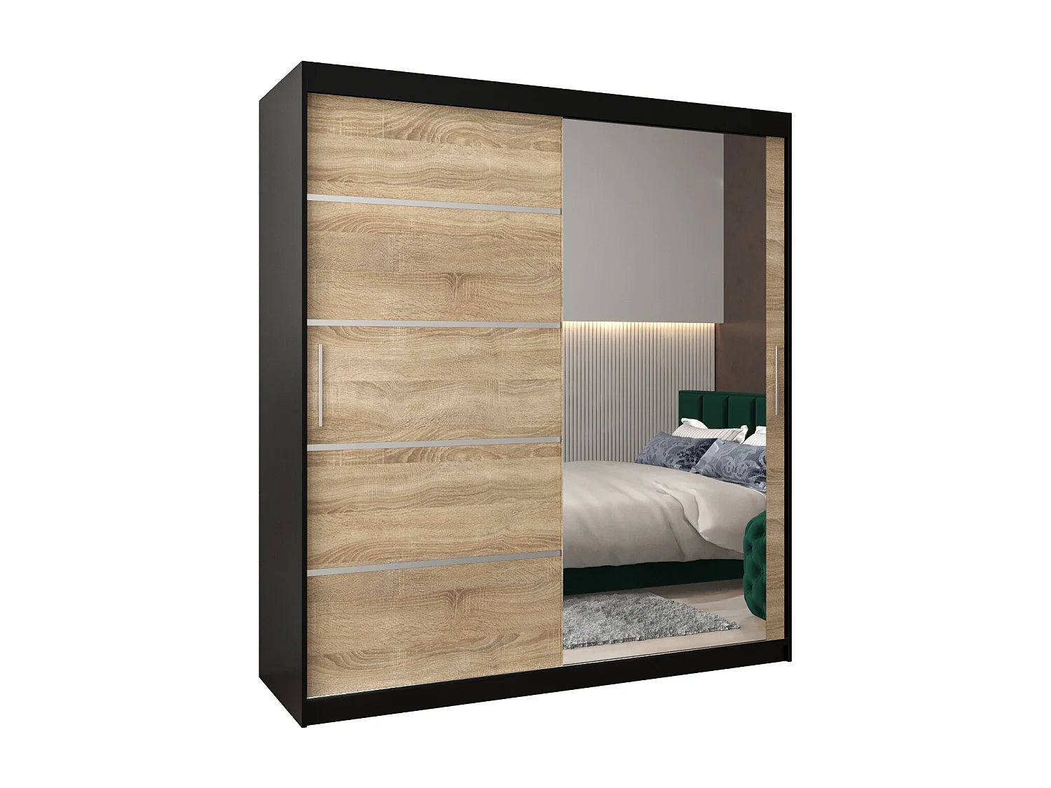 ARMOIRE VERONA 2 À PORTES COULISSANTES 200/180/62 2 Portes (Noir/Sonoma)