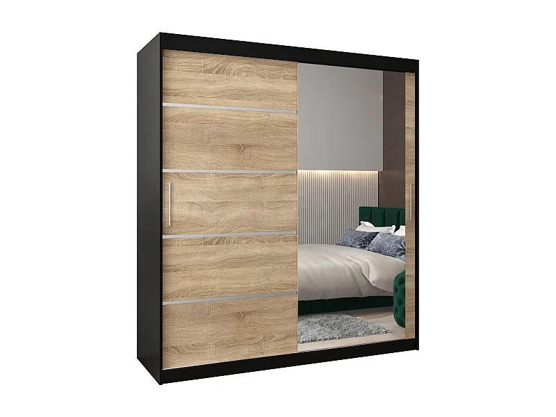 ARMOIRE VERONA 2 À PORTES COULISSANTES 200/180/62 2 Portes (Noir/Sonoma)