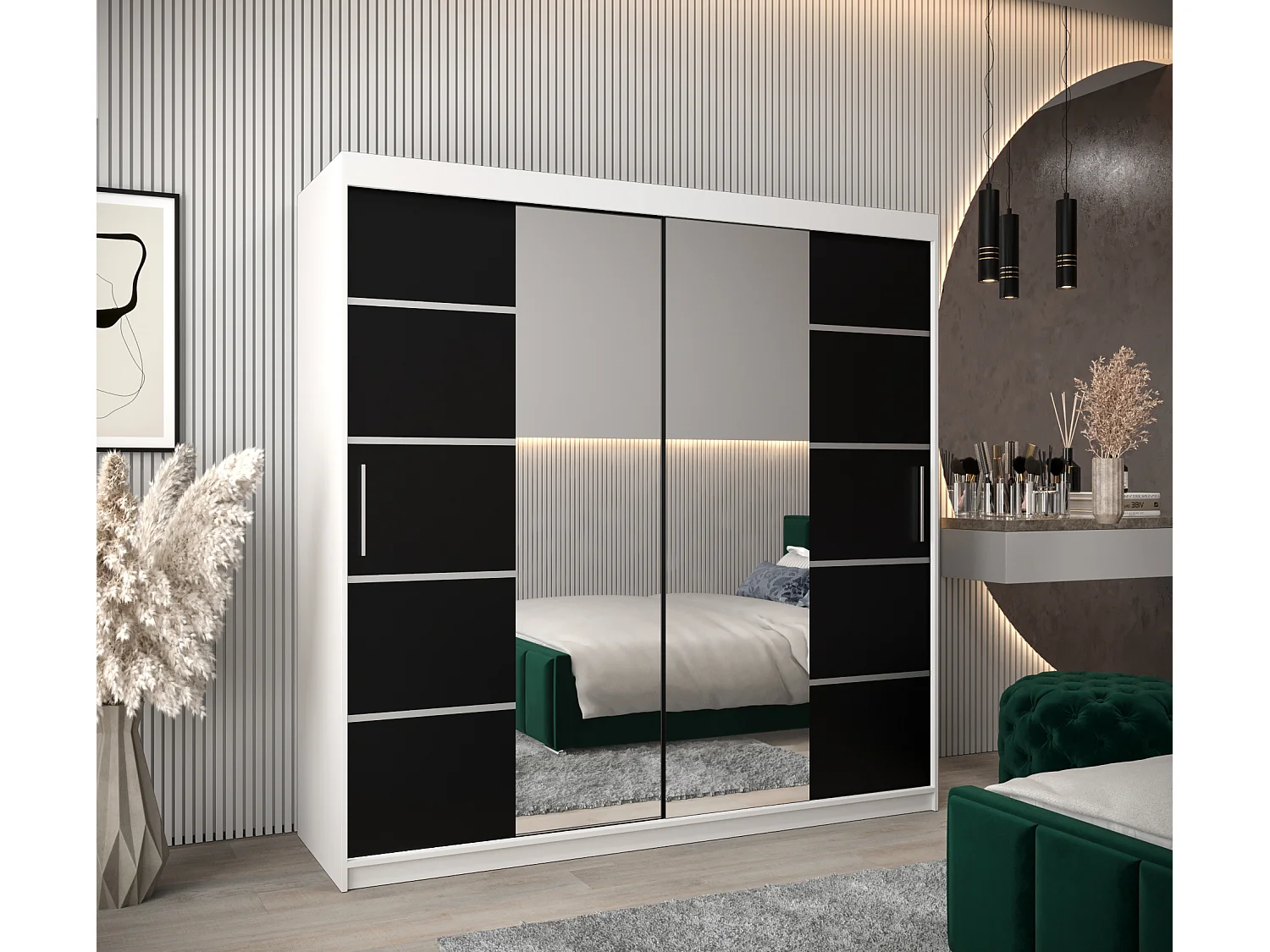 ARMOIRE VERONA 4 À PORTES COULISSANTES 200/200/62 2 Portes (Blanc/Noir)