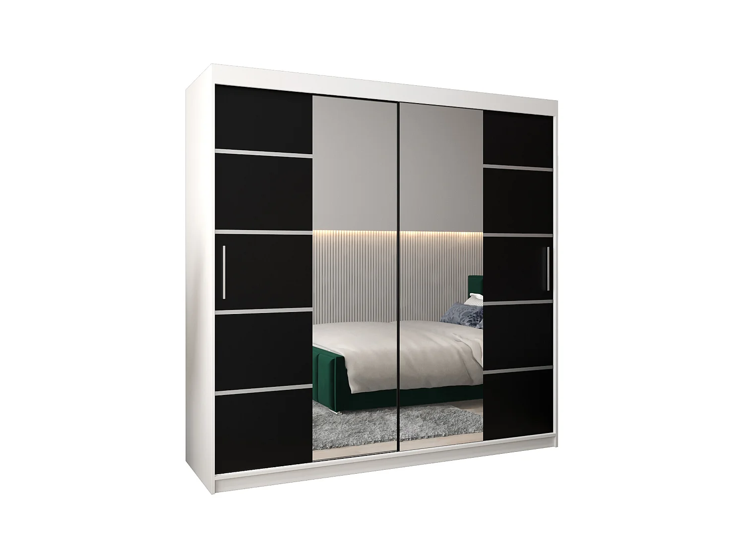 ARMOIRE VERONA 4 À PORTES COULISSANTES 200/200/62 2 Portes (Blanc/Noir)