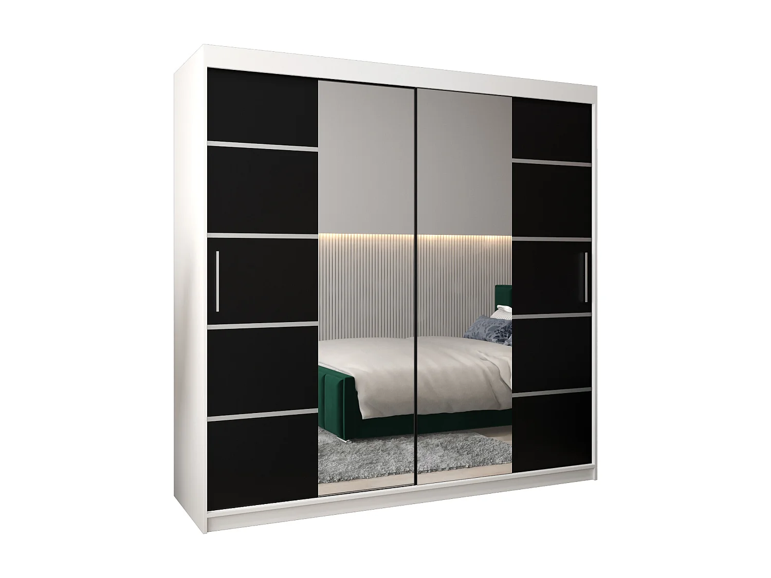 ARMOIRE VERONA 4 À PORTES COULISSANTES 200/200/62 2 Portes (Blanc/Noir)