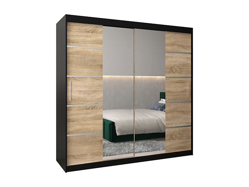 SCHWEBETÜRENSCHRANK VERONA 4 200/200/62 2-türig (Schwarz/Sonoma)