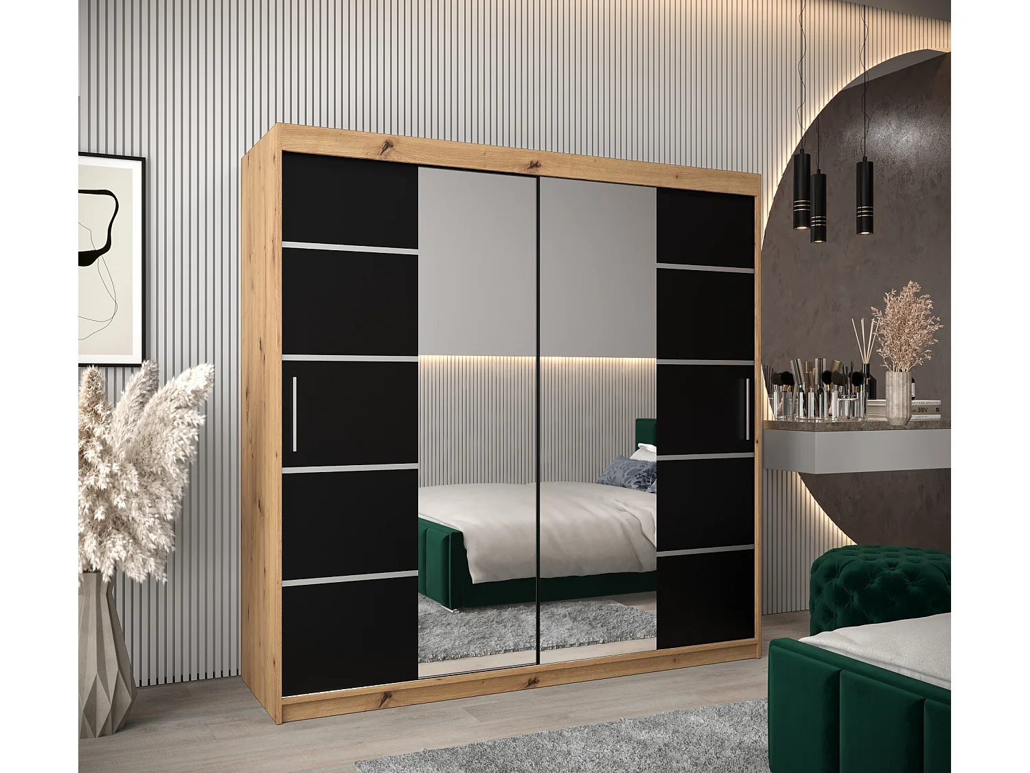 ARMARIO VERONA 4 DE PUERTAS CORREDERAS 200/200/62 2 puertas (artisan/negro)