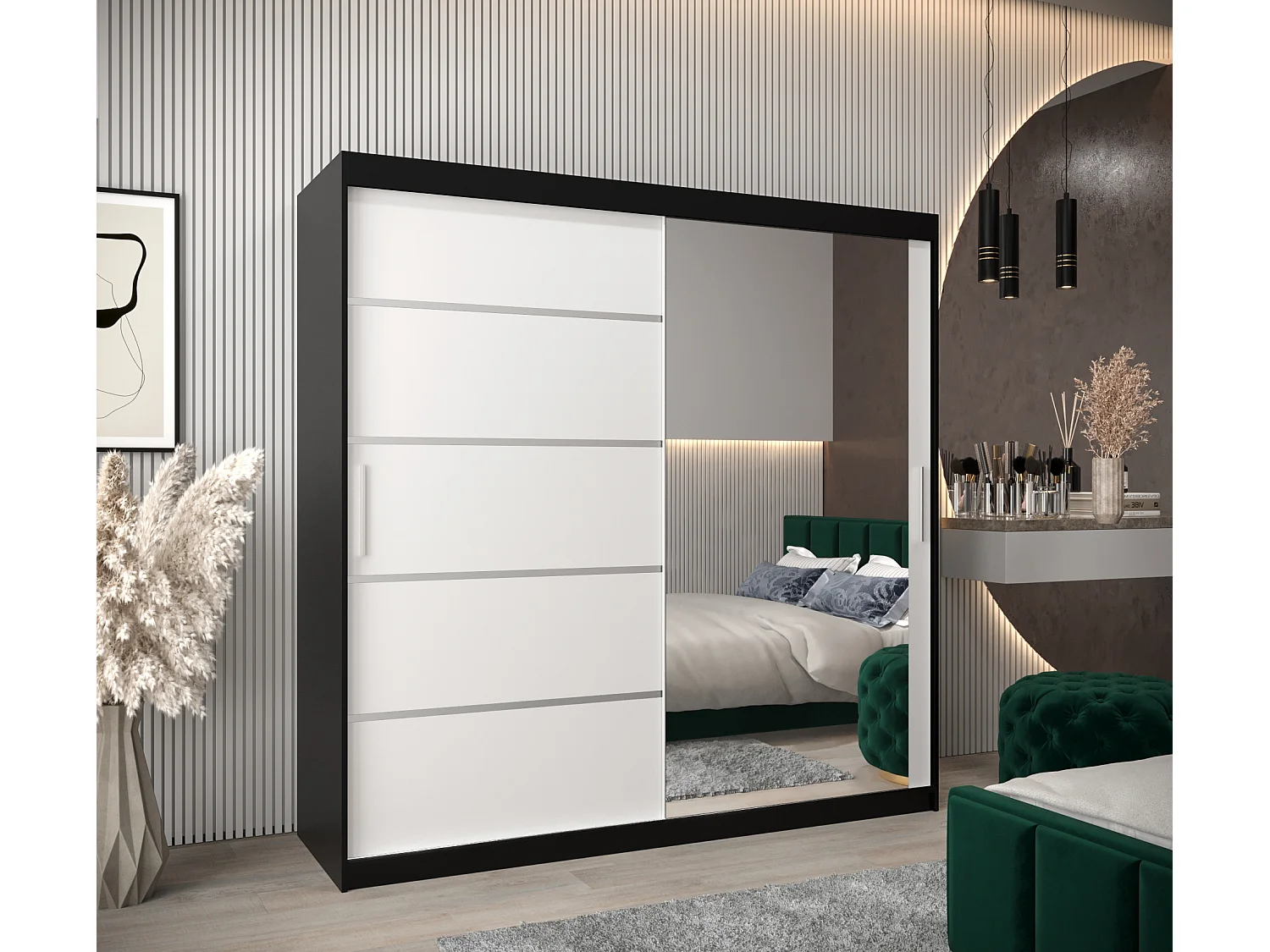 ARMOIRE VERONA 2 À PORTES COULISSANTES 200/200/62 2 Portes (Noir/Blanc)