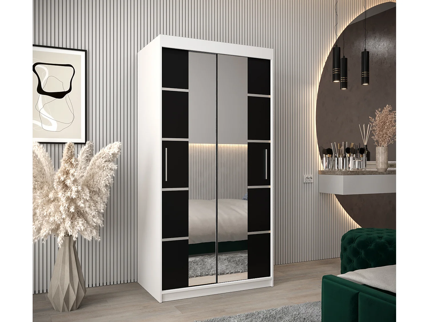 ARMADIO VERONA 4 AD ANTE SCORREVOLI 200/100/62 2 porte (Bianco/Nero)