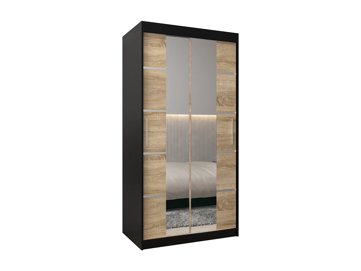 SCHWEBETÜRENSCHRANK VERONA 4 200/100/62 2-türig (Schwarz/Sonoma)