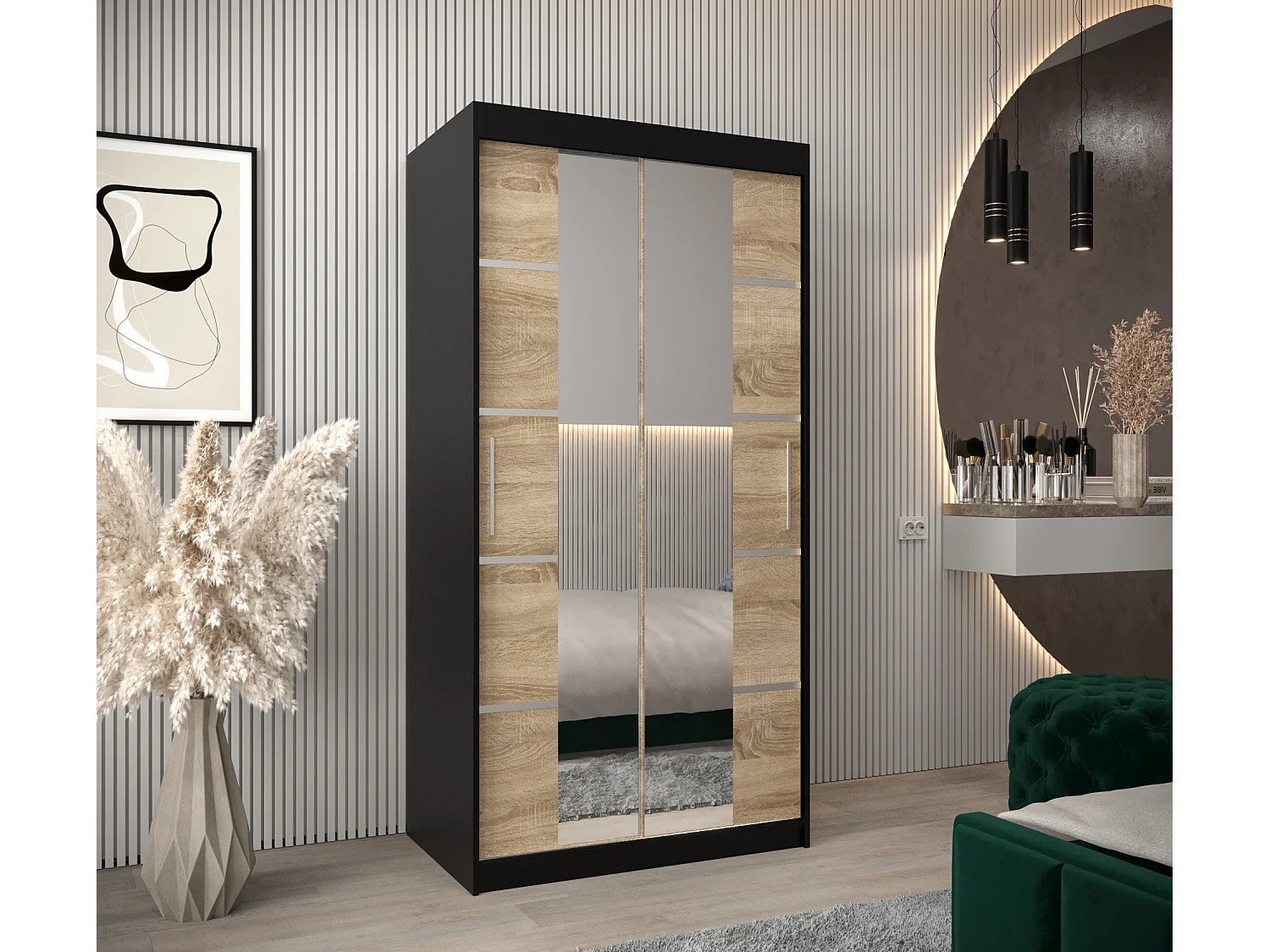 SCHWEBETÜRENSCHRANK VERONA 4 200/100/62 2-türig (Schwarz/Sonoma)