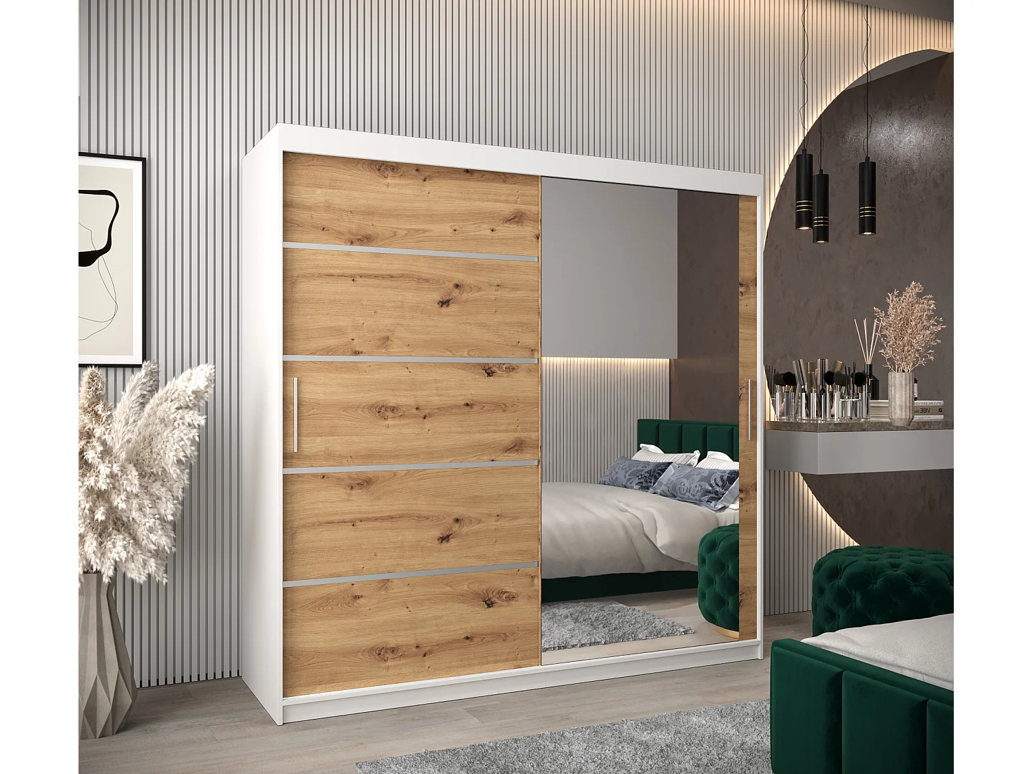 ARMOIRE VERONA 2 À PORTES COULISSANTES 200/200/62 2 Portes (Blanc/Artisan)