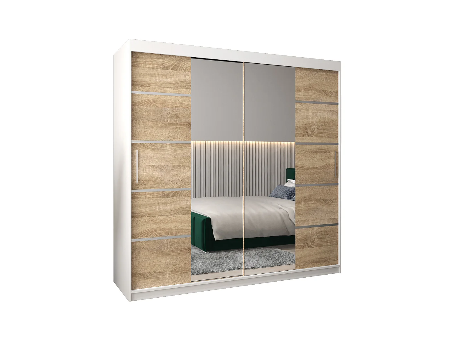 ARMOIRE VERONA 4 À PORTES COULISSANTES 200/200/62 2 Portes (Blanc/Sonoma)