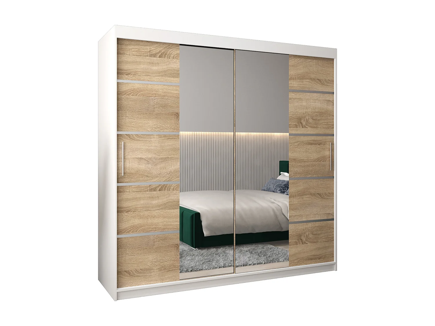 ARMOIRE VERONA 4 À PORTES COULISSANTES 200/200/62 2 Portes (Blanc/Sonoma)