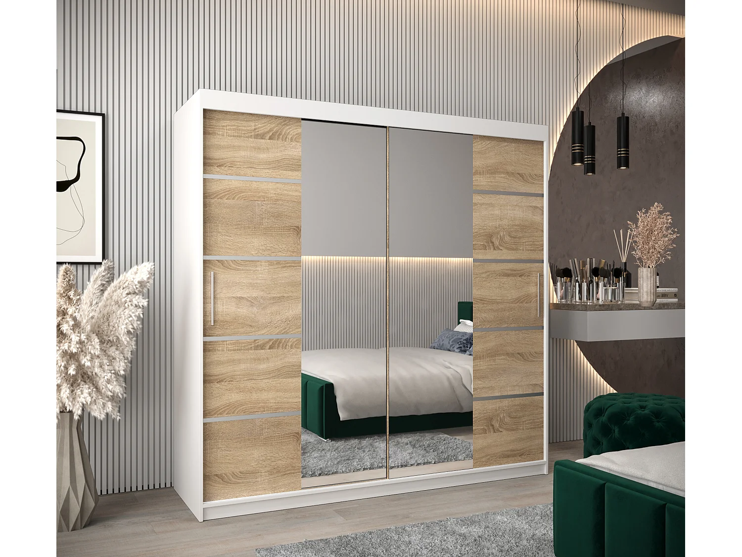 ARMOIRE VERONA 4 À PORTES COULISSANTES 200/200/62 2 Portes (Blanc/Sonoma)