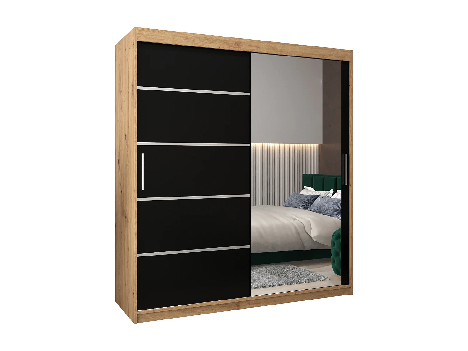 SCHWEBETÜRENSCHRANK VERONA 2 200/180/62 2-türig (Artisan/Schwarz)