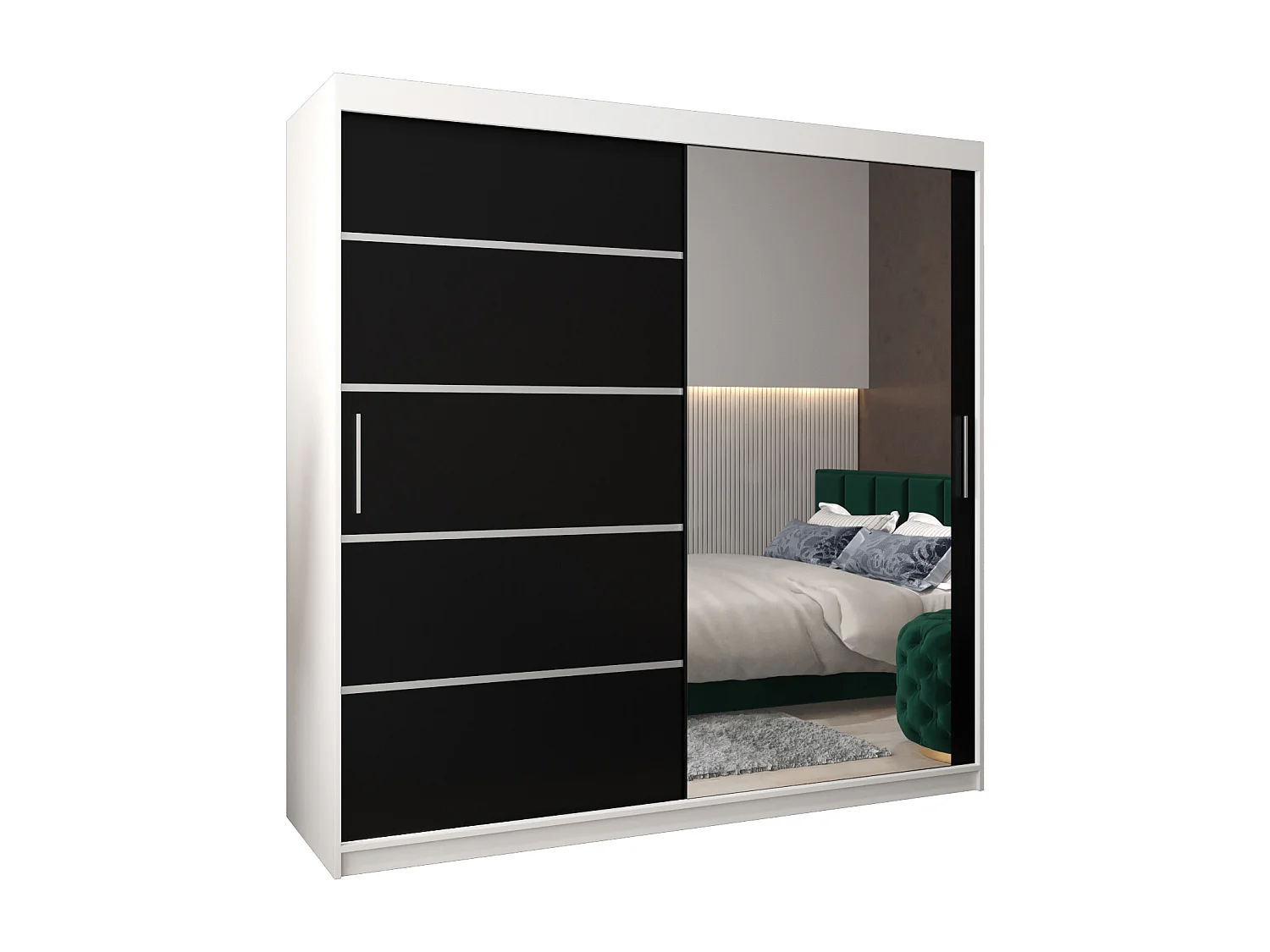 ARMOIRE VERONA 2 À PORTES COULISSANTES 200/200/62 2 Portes (Blanc/Noir)