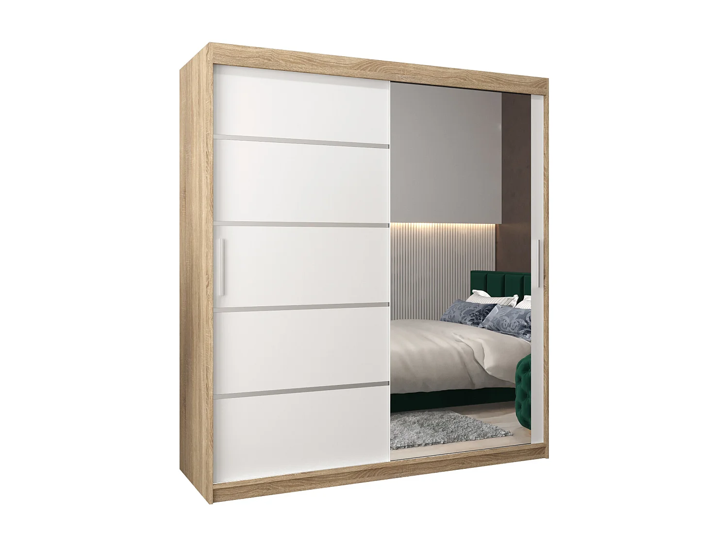 SCHWEBETÜRENSCHRANK VERONA 2 200/180/62 2-türig (Sonoma/Weiß)