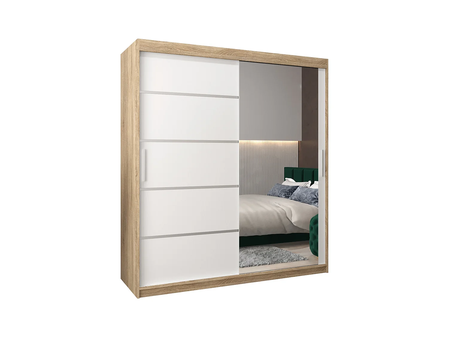 SCHWEBETÜRENSCHRANK VERONA 2 200/180/62 2-türig (Sonoma/Weiß)
