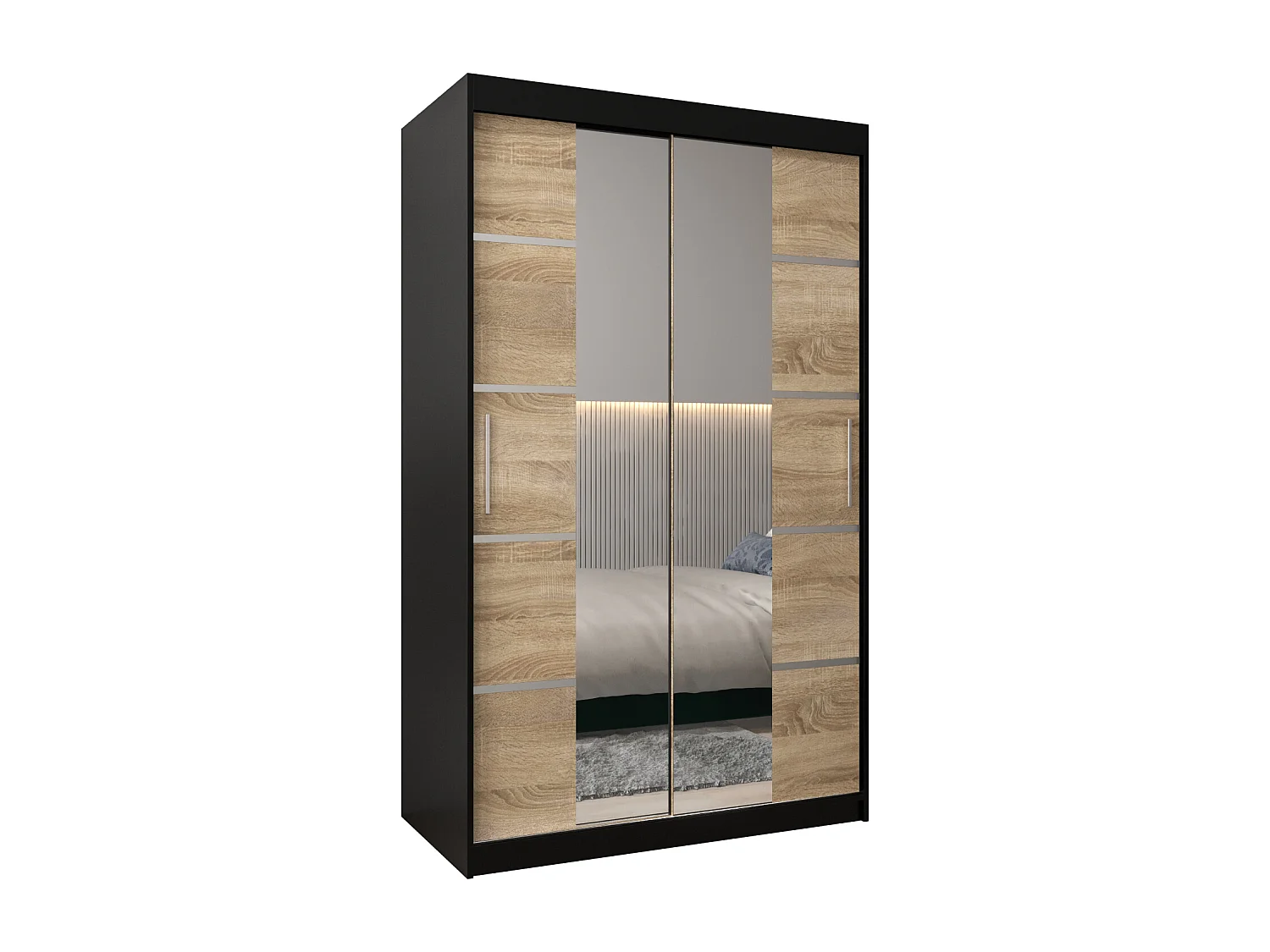 ARMOIRE VERONA 4 À PORTES COULISSANTES 200/120/62 2 Portes (Noir/Sonoma)