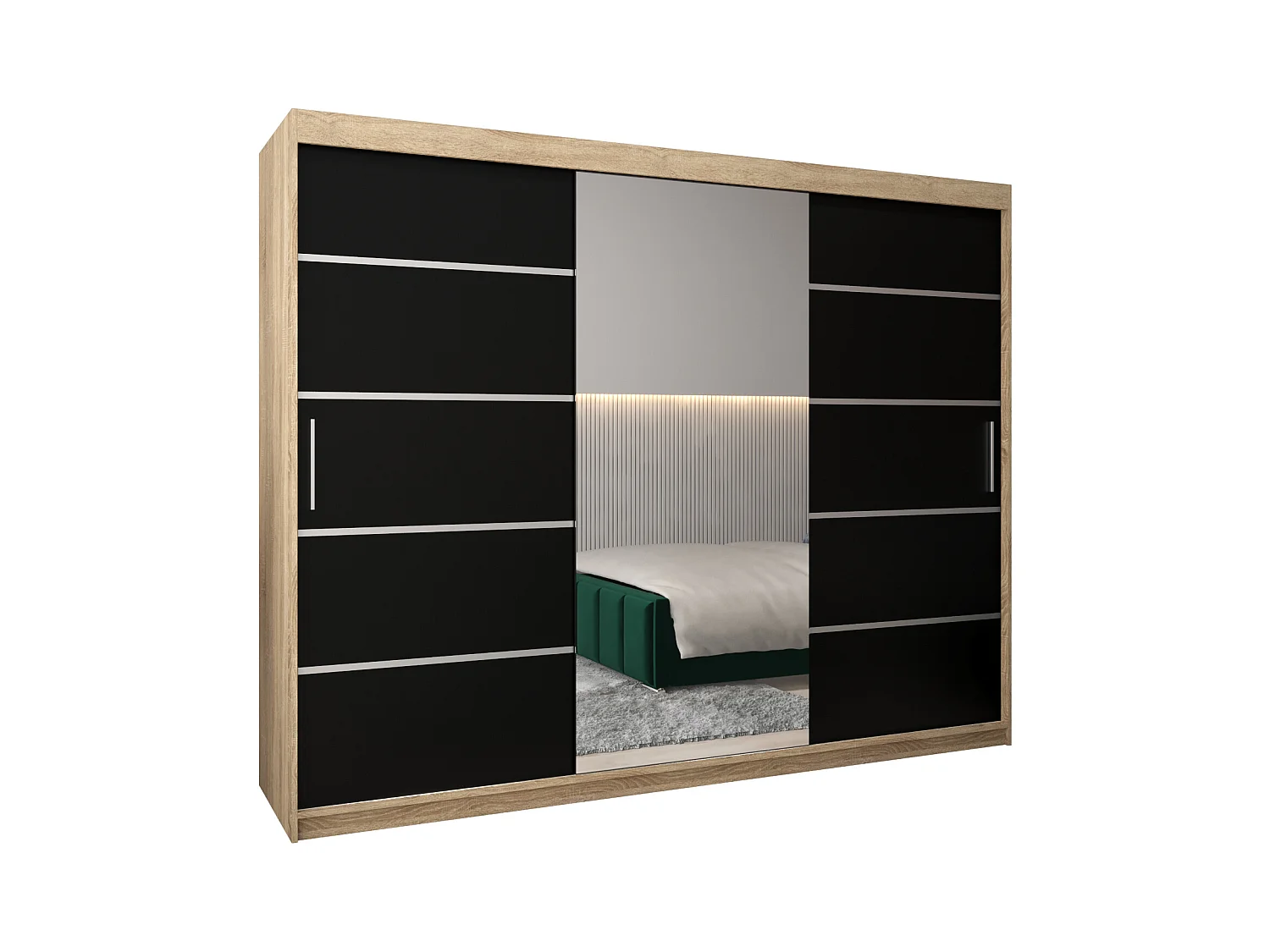 ARMOIRE VERONA 2 À PORTES COULISSANTES 200/250/62 3 Portes (Sonoma/Noir)