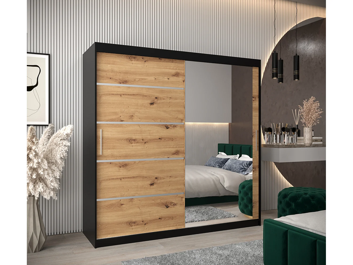 ARMOIRE VERONA 2 À PORTES COULISSANTES 200/200/62 2 Portes (Noir/Artisan)