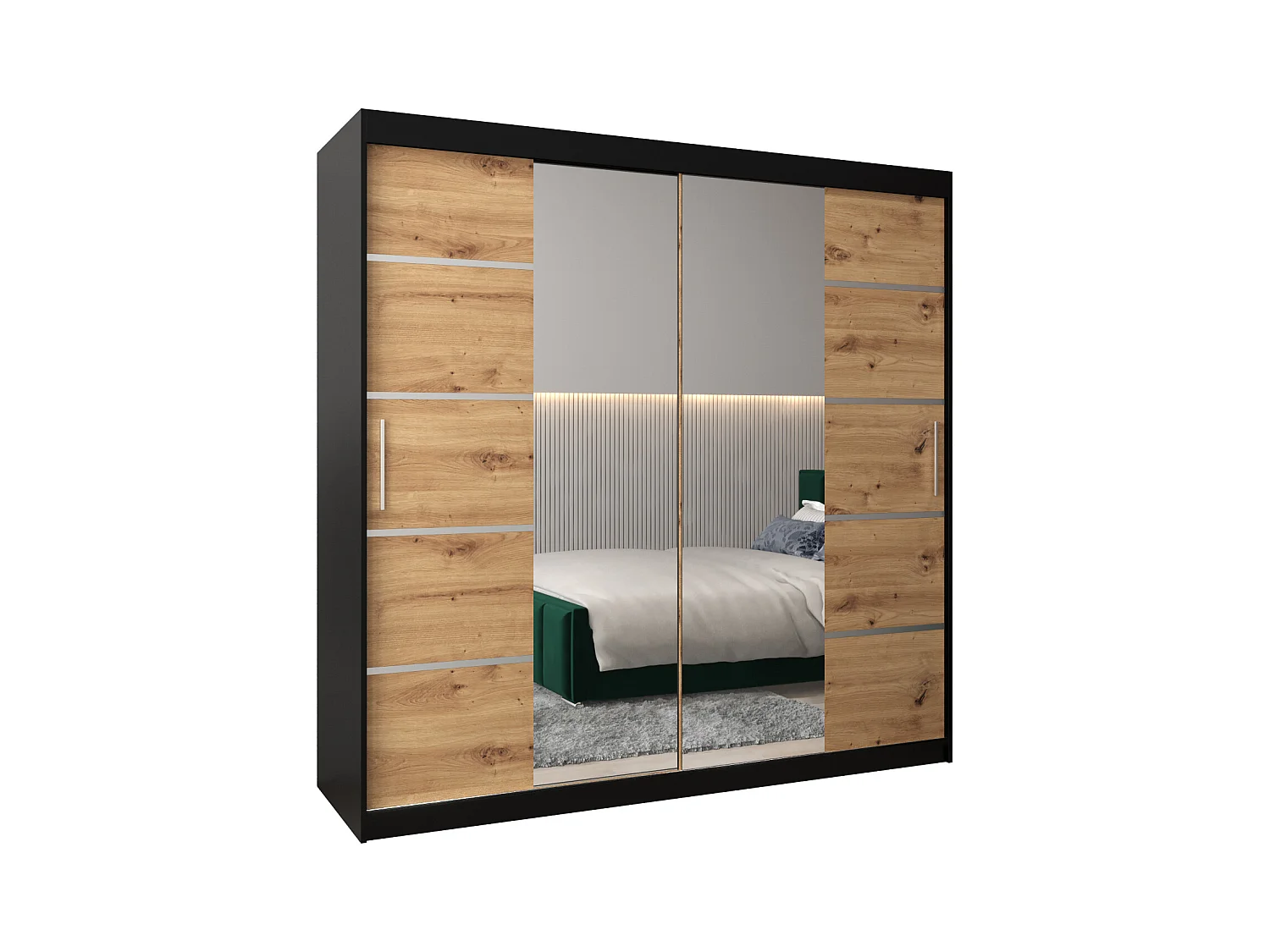 ARMOIRE VERONA 4 À PORTES COULISSANTES 200/200/62 2 Portes (Noir/Artisan)