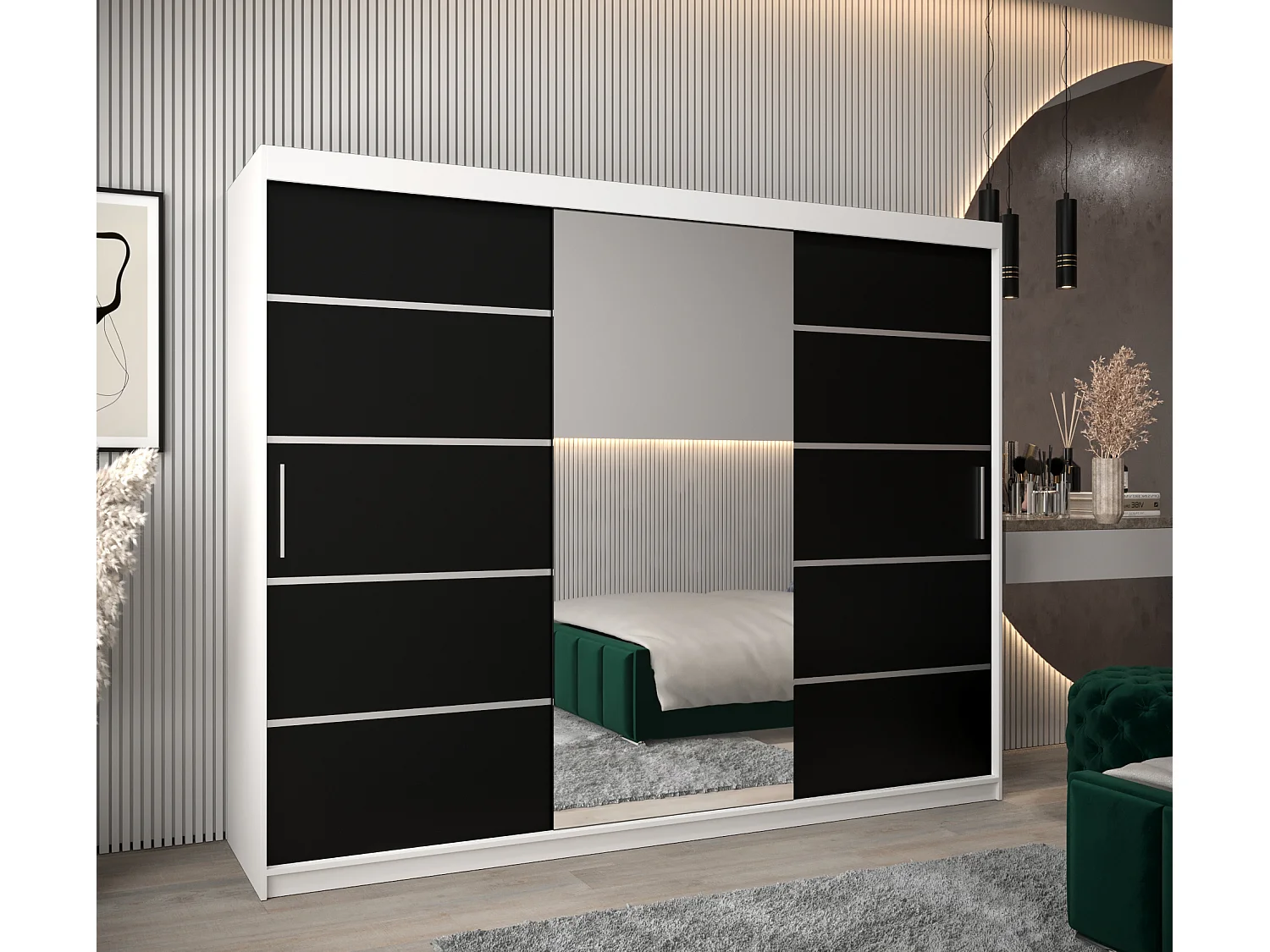 ARMOIRE VERONA 2 À PORTES COULISSANTES 200/250/62 3 Portes (Blanc/Noir)