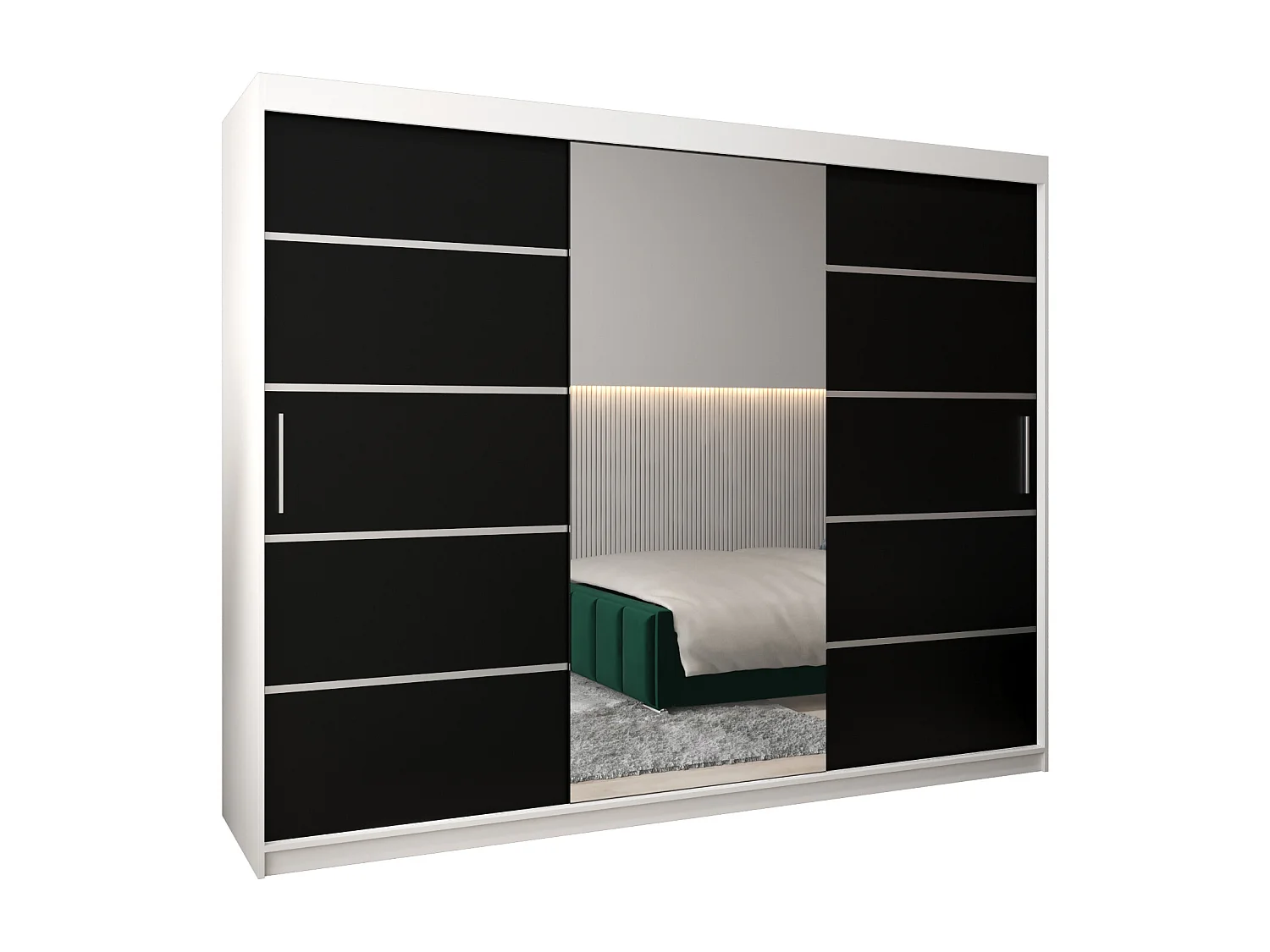 ARMOIRE VERONA 2 À PORTES COULISSANTES 200/250/62 3 Portes (Blanc/Noir)