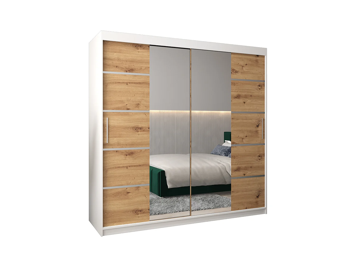 ARMOIRE VERONA 4 À PORTES COULISSANTES 200/200/62 2 Portes (Blanc/Artisan)