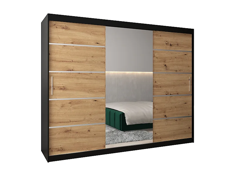 ARMOIRE VERONA 2 À PORTES COULISSANTES 200/250/62 3 Portes (Noir/Artisan)