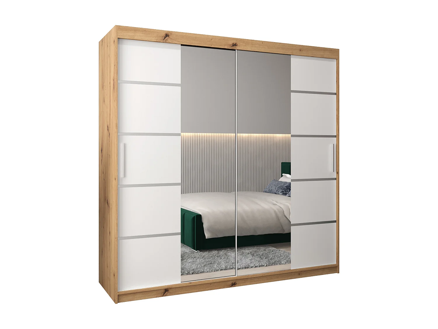 ARMOIRE VERONA 4 À PORTES COULISSANTES 200/200/62 2 Portes (Artisan/Blanc)