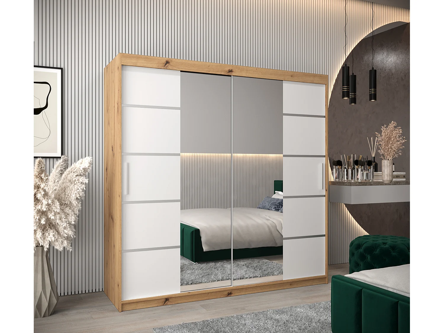 ARMOIRE VERONA 4 À PORTES COULISSANTES 200/200/62 2 Portes (Artisan/Blanc)