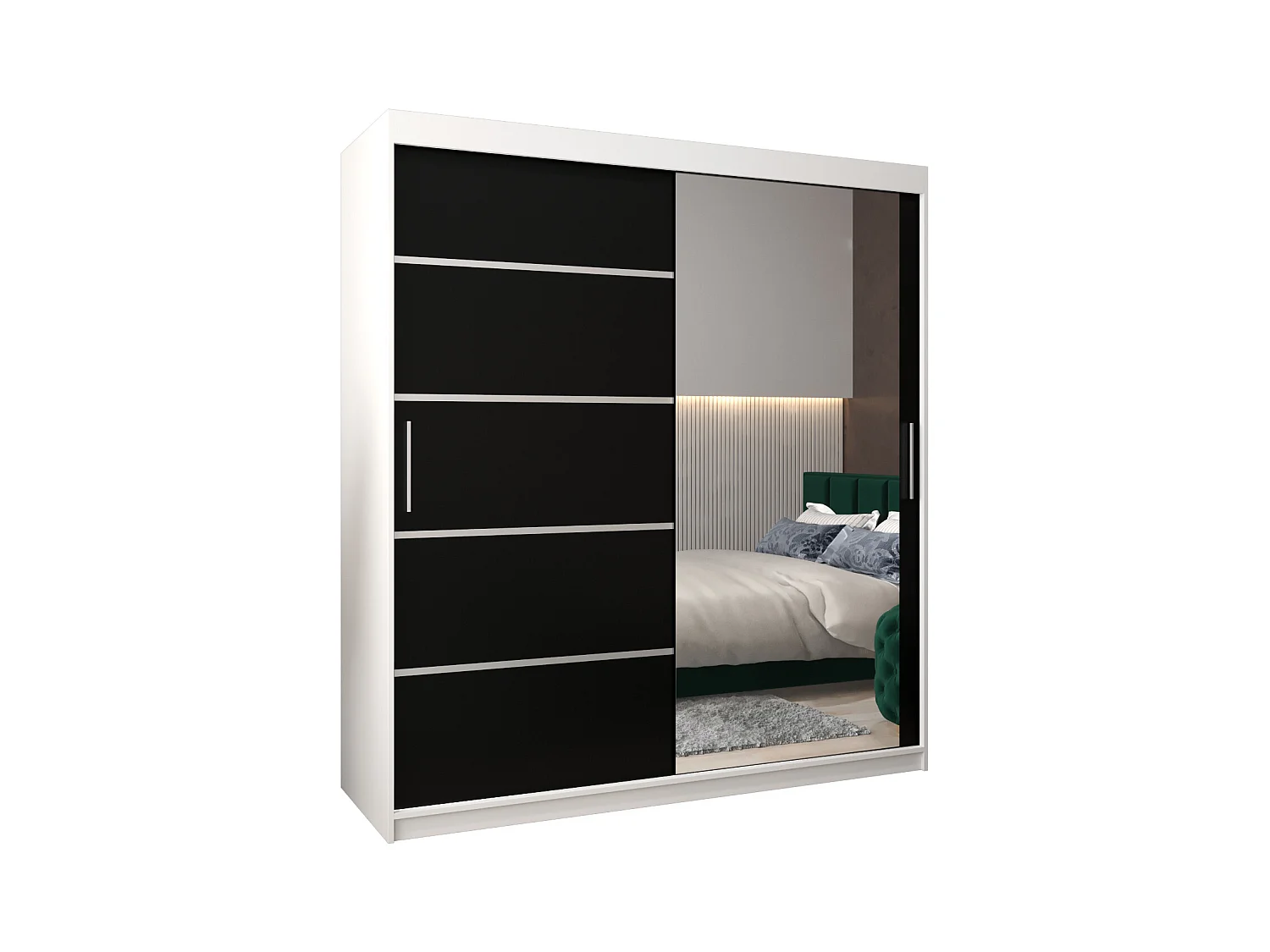 SCHWEBETÜRENSCHRANK VERONA 2 200/180/62 2-türig (Weiß/Schwarz)