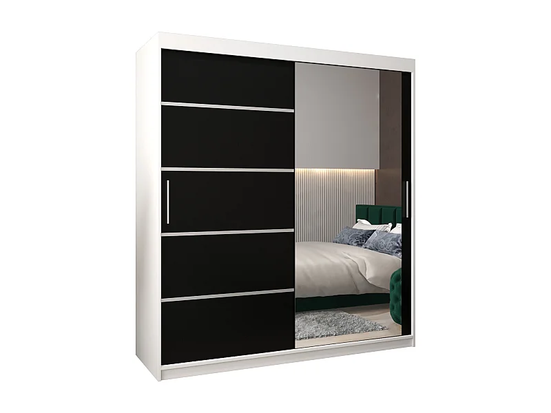 ARMOIRE VERONA 2 À PORTES COULISSANTES 200/180/62 2 Portes (Blanc/Noir)