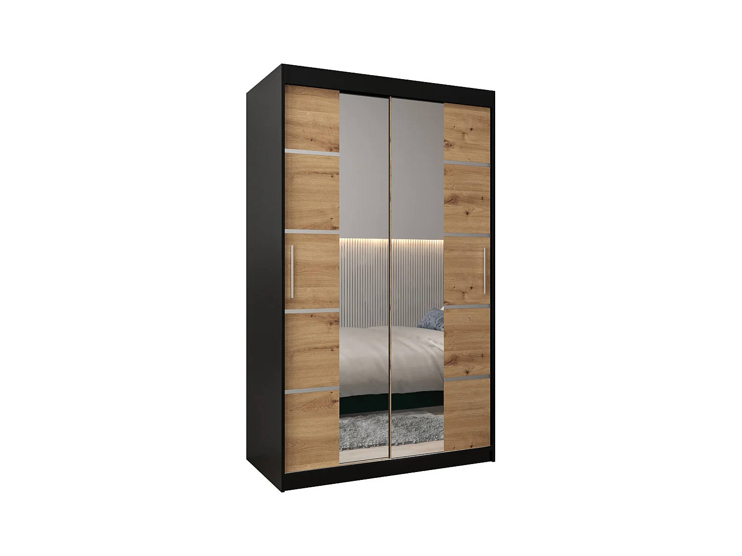 SCHWEBETÜRENSCHRANK VERONA 4 200/120/62 2-türig (Schwarz/Artisan)