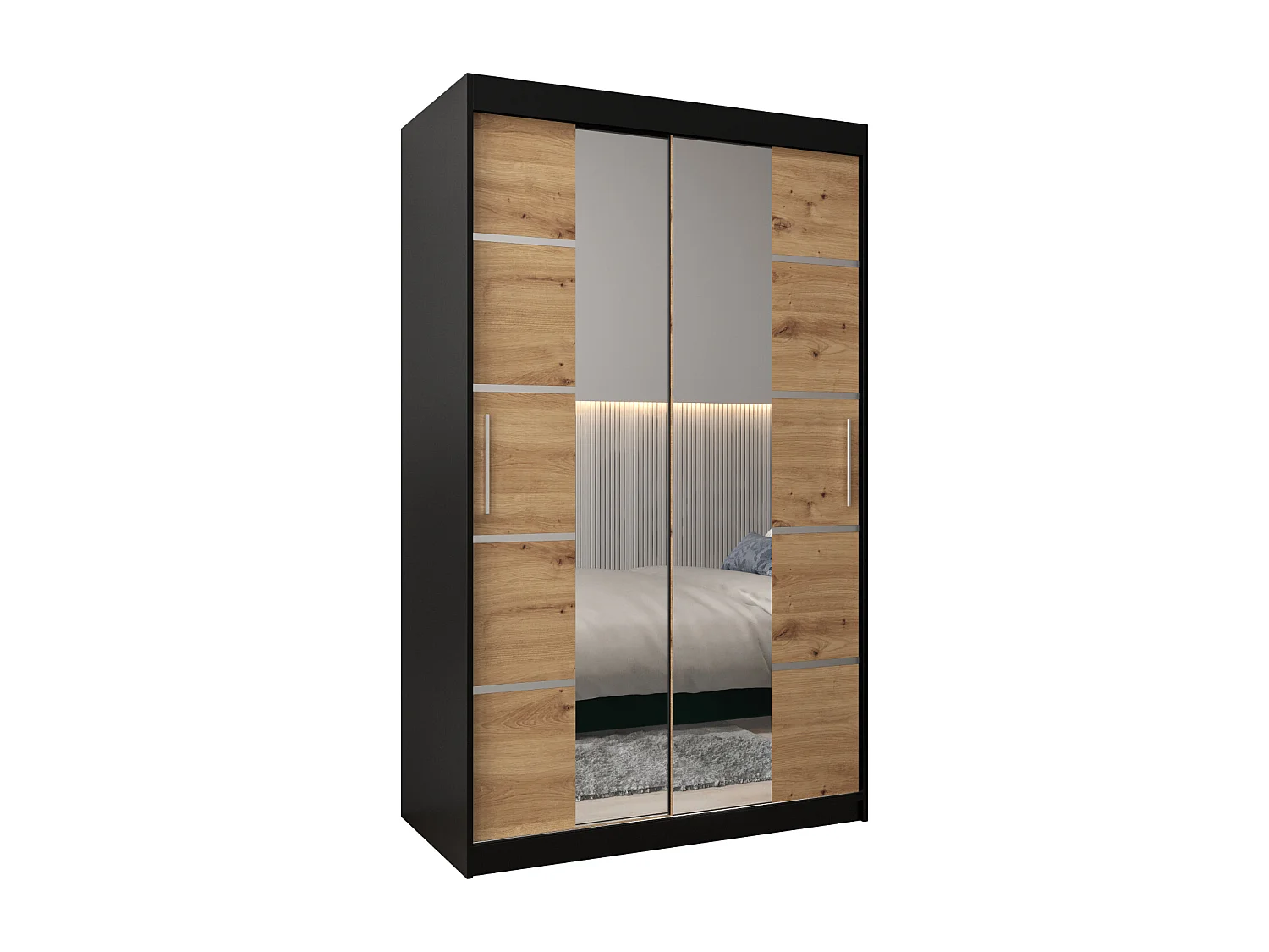 ARMOIRE VERONA 4 À PORTES COULISSANTES 200/120/62 2 Portes (Noir/Artisan)