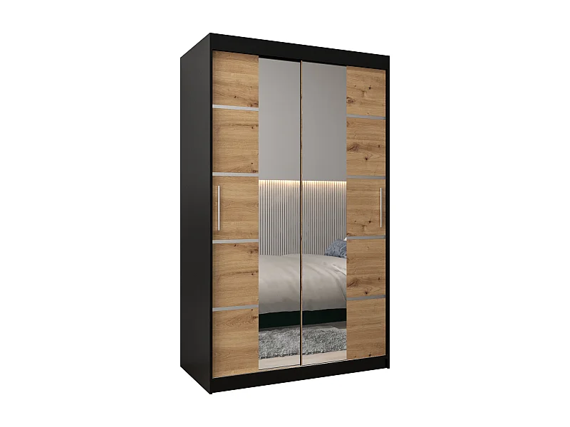 ARMOIRE VERONA 4 À PORTES COULISSANTES 200/120/62 2 Portes (Noir/Artisan)