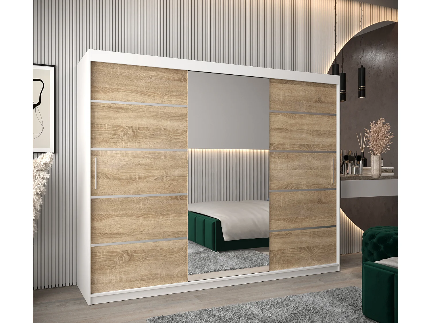 ARMOIRE VERONA 2 À PORTES COULISSANTES 200/250/62 3 Portes (Blanc/Sonoma)