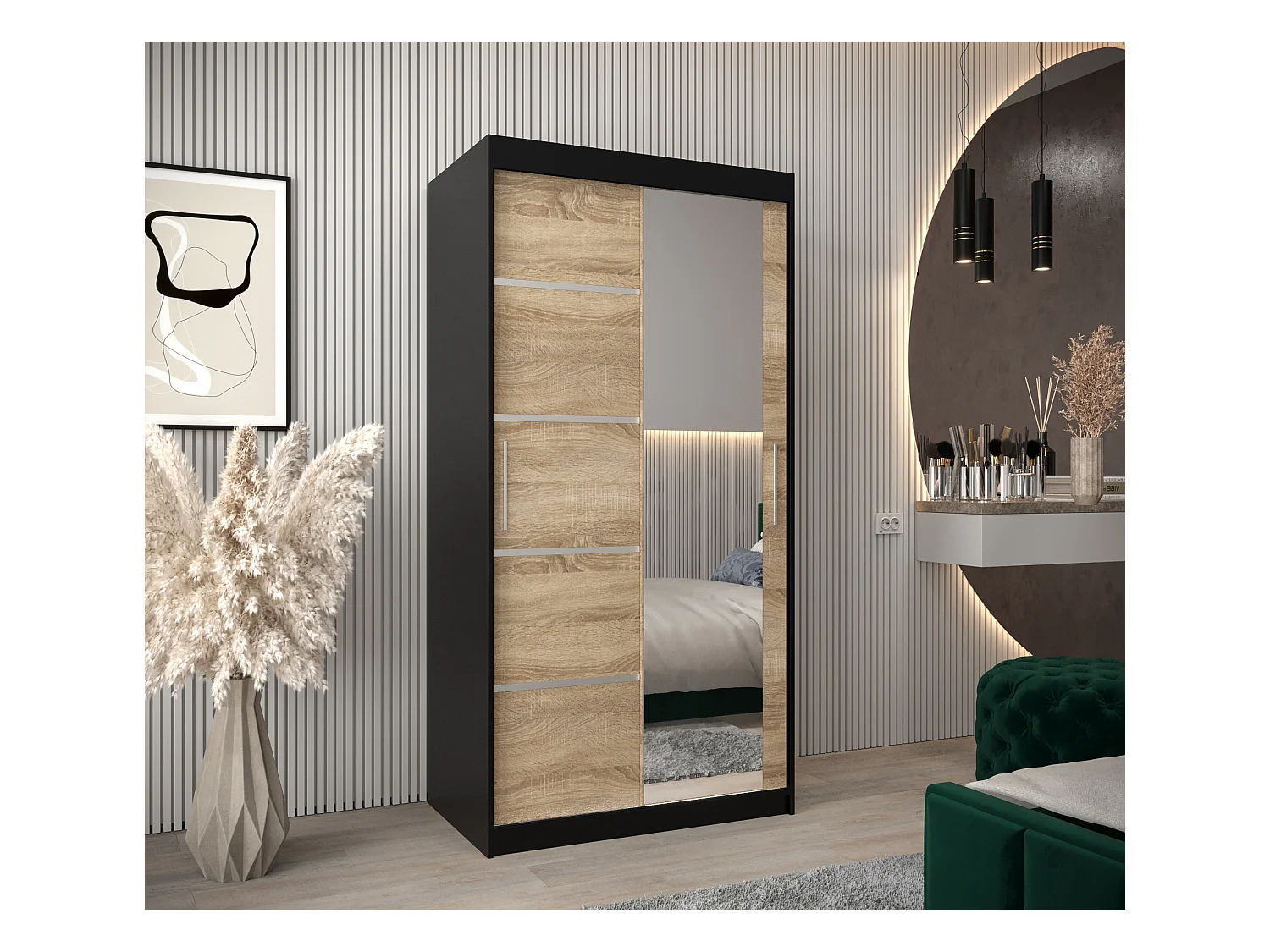 SCHWEBETÜRENSCHRANK VERONA 2 200/100/62 2-türig (Schwarz/Sonoma)