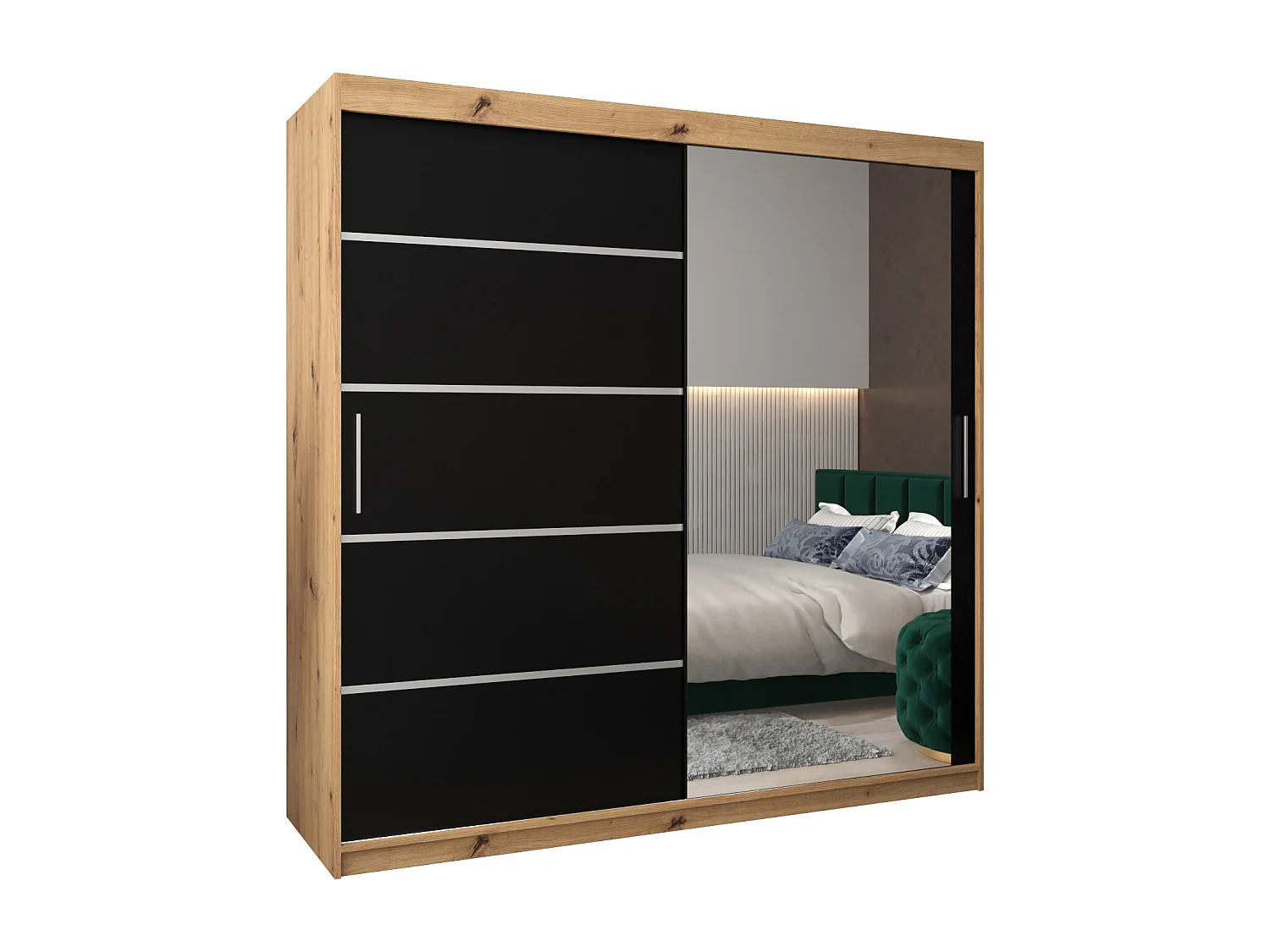 ARMOIRE VERONA 2 À PORTES COULISSANTES 200/200/62 2 Portes (Artisan/Noir)