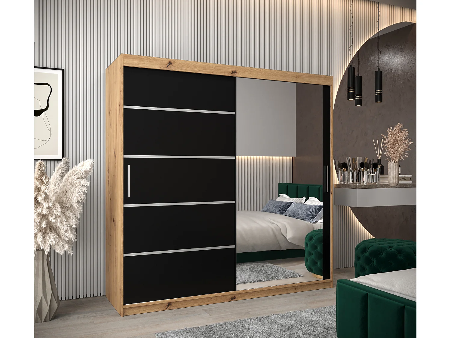 ARMOIRE VERONA 2 À PORTES COULISSANTES 200/200/62 2 Portes (Artisan/Noir)