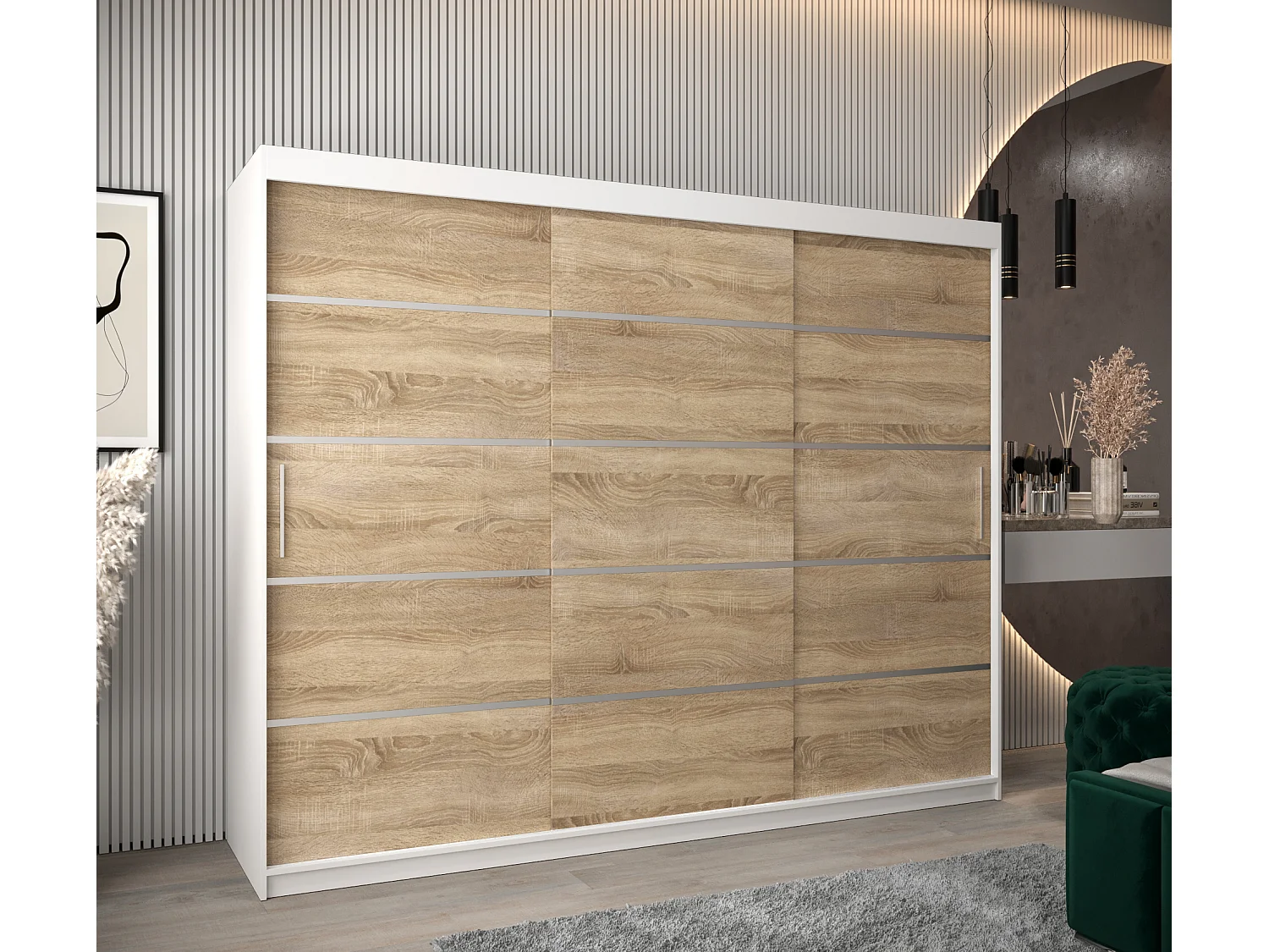 ARMOIRE VERONA 1 À PORTES COULISSANTES 200/250/62 3 Portes (Blanc/Sonoma)