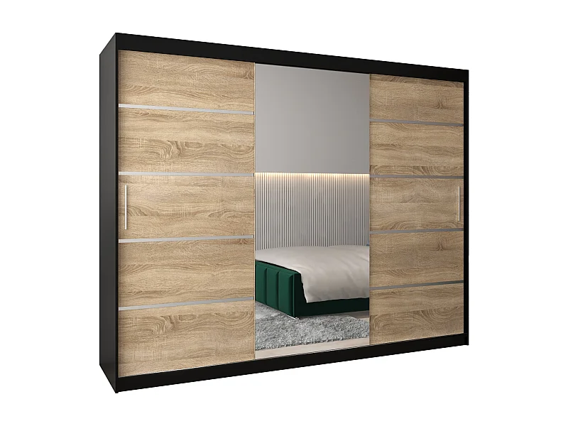 SCHWEBETÜRENSCHRANK VERONA 2 200/250/62 3-türig (Schwarz/Sonoma)