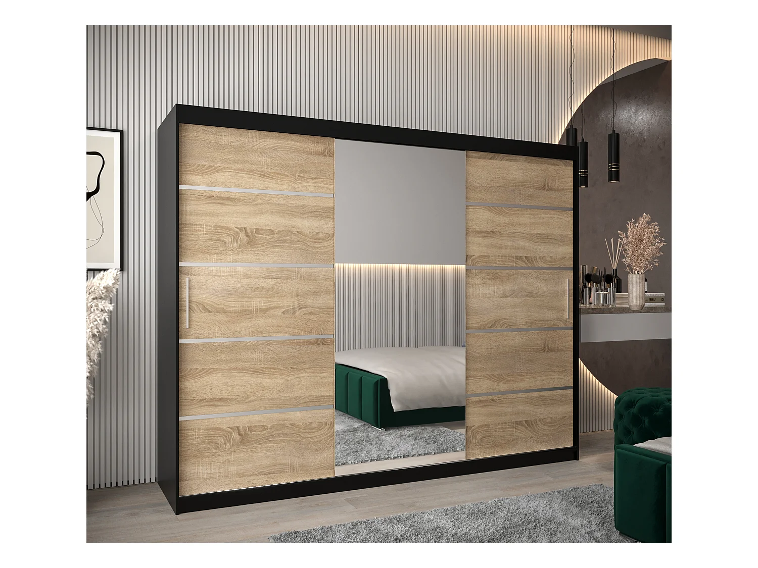 ARMOIRE VERONA 2 À PORTES COULISSANTES 200/250/62 3 Portes (Noir/Sonoma)