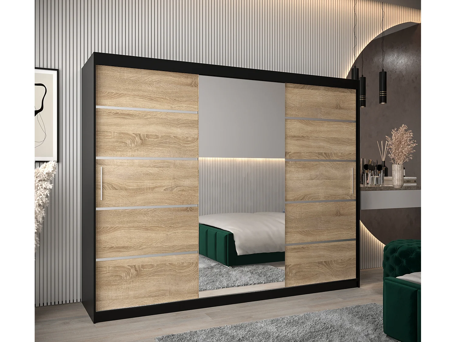 ARMOIRE VERONA 2 À PORTES COULISSANTES 200/250/62 3 Portes (Noir/Sonoma)