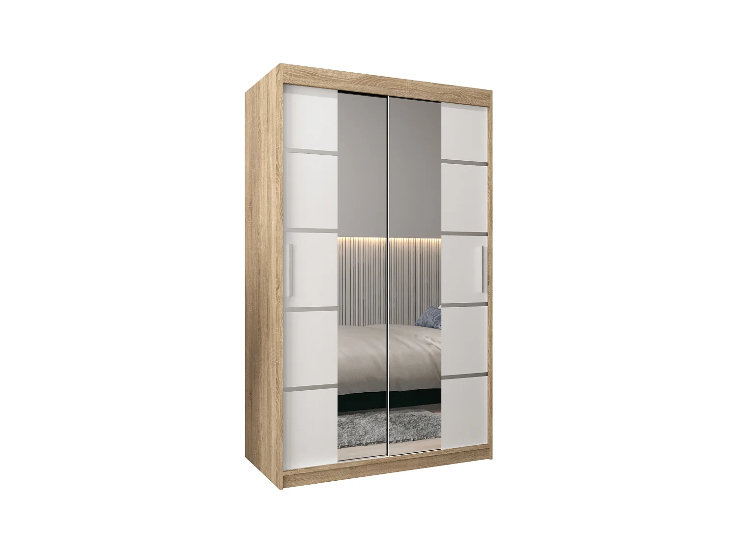 SCHWEBETÜRENSCHRANK VERONA 4 200/120/62 2-türig (Sonoma/Weiß)